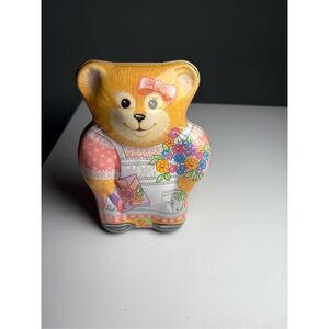 Cottagecore Tin Vintage Gay Giannini Mama Teddy Bear Shaped Trinket Tin